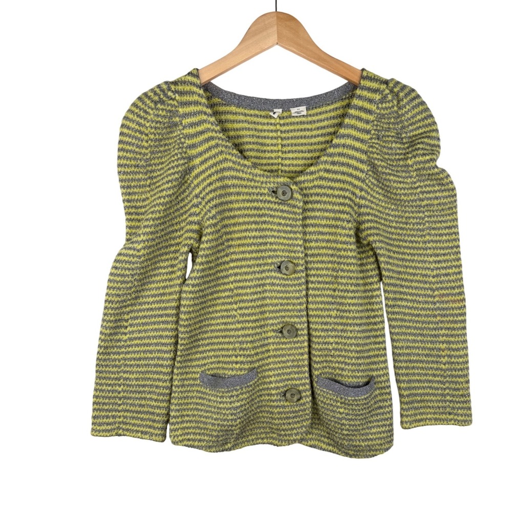 Anthropologie Moth Striped Button Down Cardigan size Medium Green/Gray